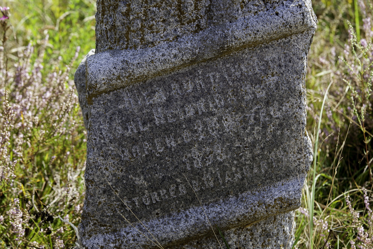 Grabstein auf dem Gebiet des ehemaligen lutherischen Friedhofs (Dorf Tutschyn, Rajon Hoschtscha, Wolyn)